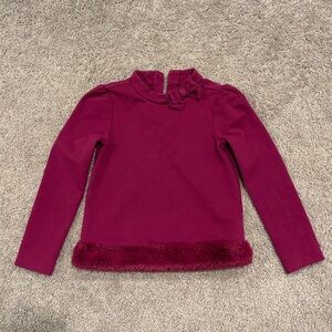 Girls Janie and Jack Long-Sleeve Bow Trim Top in Deep Berry size 6